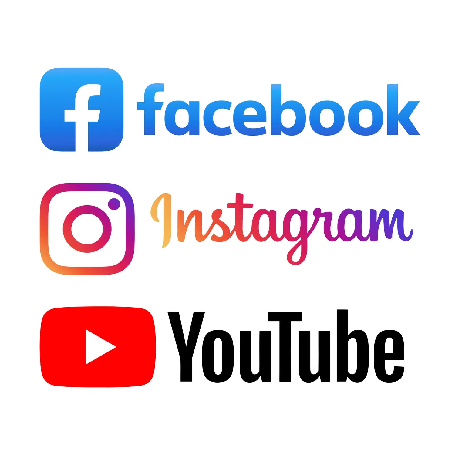 Logos of Facebook, Instagram, and YouTube on a white background.