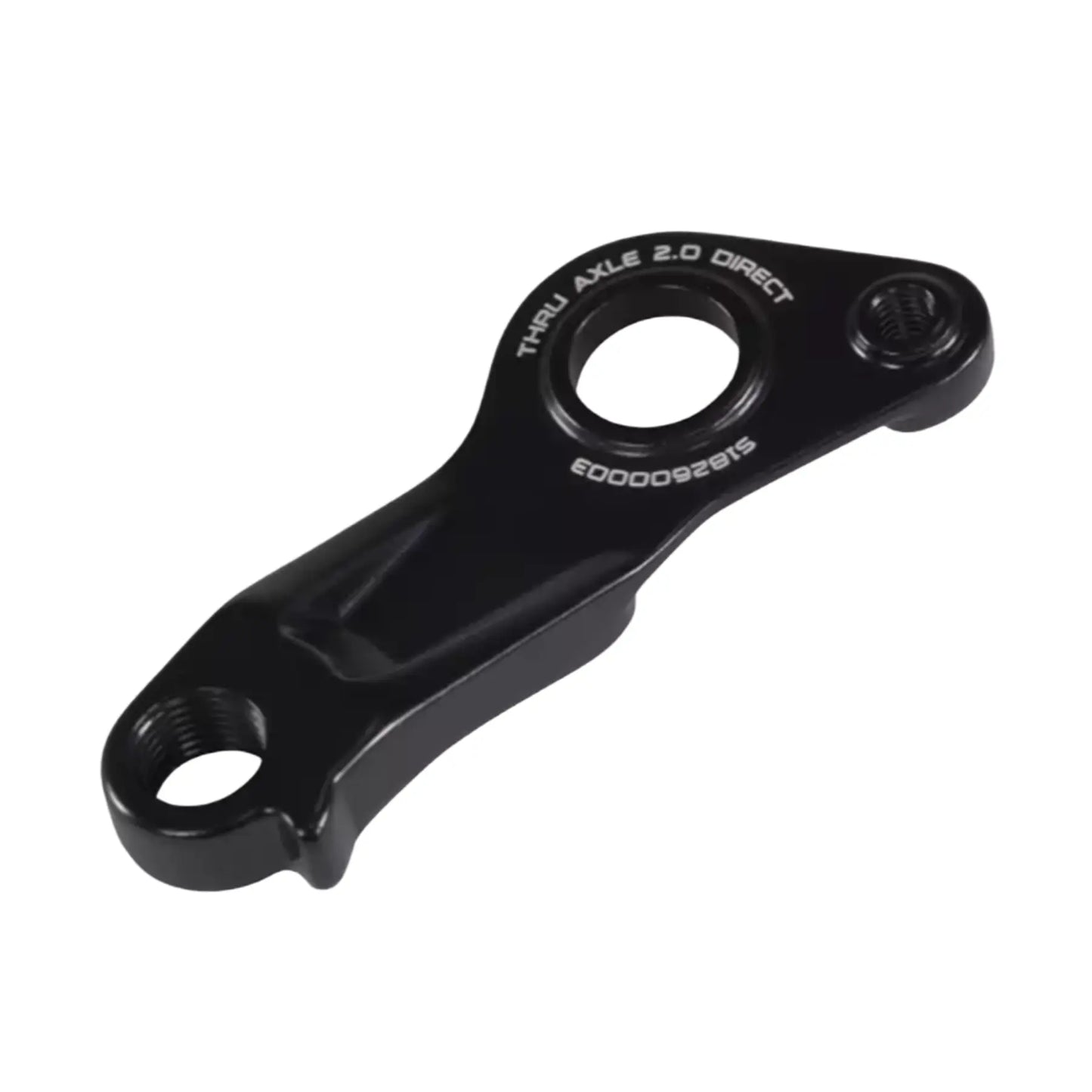 Top view of the Specialized 2018 Road Disc Thru Axle Derailleur Hanger for Shimano DM in black against a white background.
