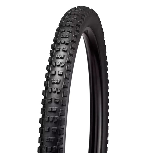 Angled side profile of the black Specialized Eliminator Grid Trail T7 TLR Trail Tire 27.5/650B x 2.4 inch (61-584mm) against a white background.