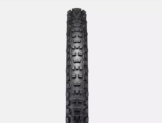 Black Specialized Eliminator Grid Trail T7 TLR rail tire with tread pattern on a white background.