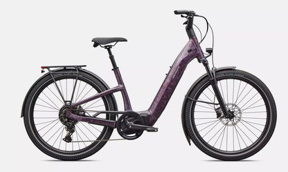 Right profile of purple Specialized Turbo Como electric bicycle on a white background