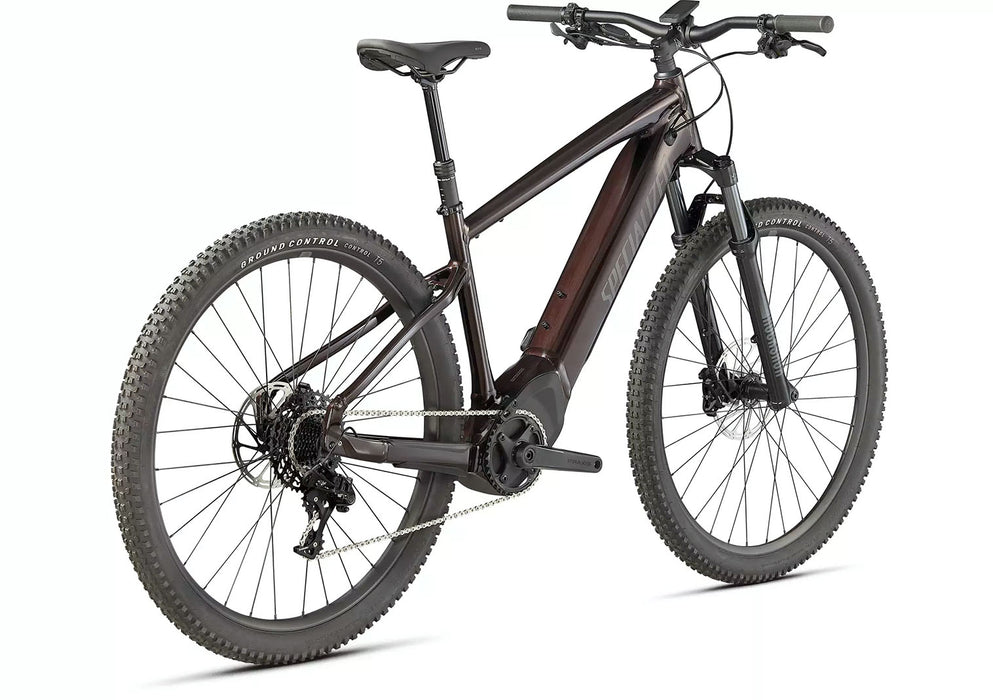 Specialized Turbo Tero 5.0 Electric Assist Adventure Trail Mountain eBike Bicycle Red Onyx Smoke studio rear quarter view