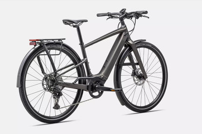 Right profile of dark grey Specialized Vado SL electric bicycle with black components on a white background