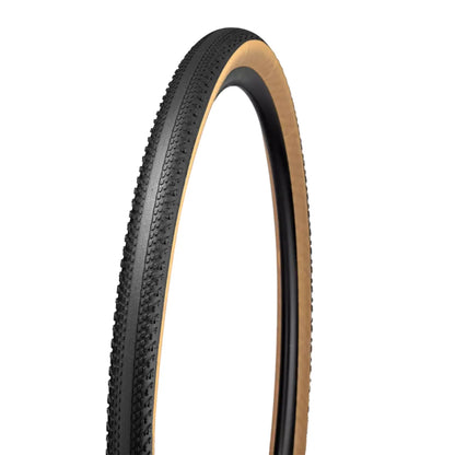 Angled side profile of the Specialized Pathfinder TLR Fast Gravel Tan Sidewall Tire against a white background.