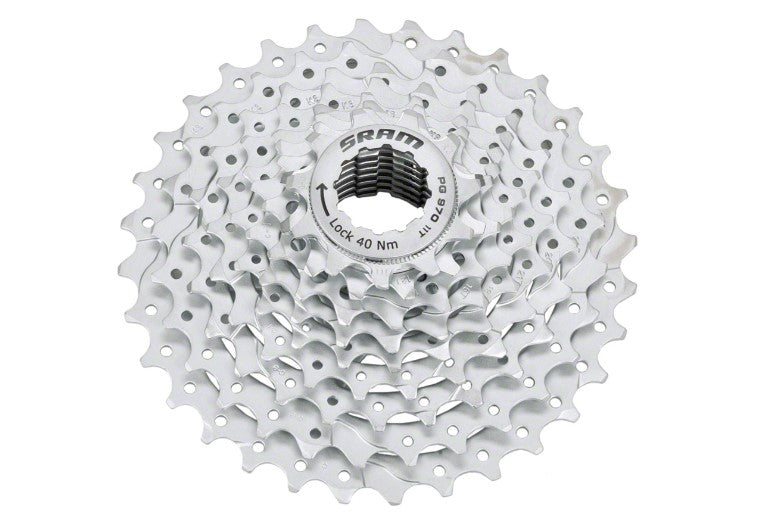 SRAM PG-970 9 speed 11-32t cassette with lockring pictured.