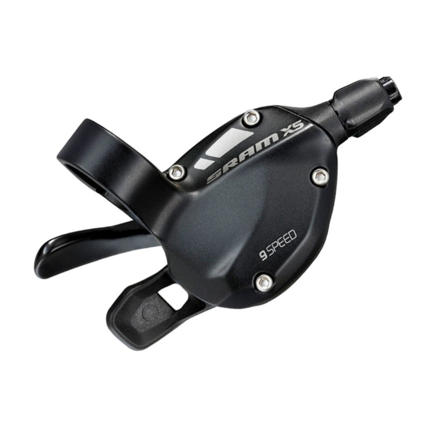 Black bicycle X.5 9 speed shift lever with 'SRAM' branding against a white background.