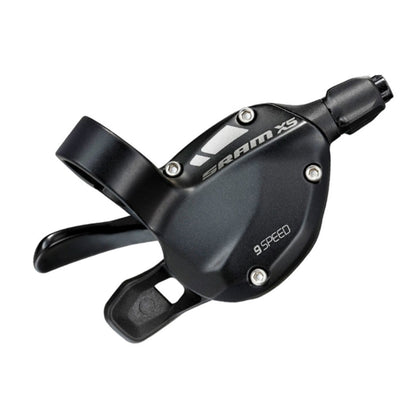 Black bicycle X.5 9 speed shift lever with 'SRAM' branding against a white background.