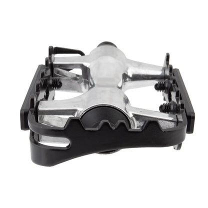 End view of the Sunlite Low Profile ATB Platform Pedals in black and silver against a white background.