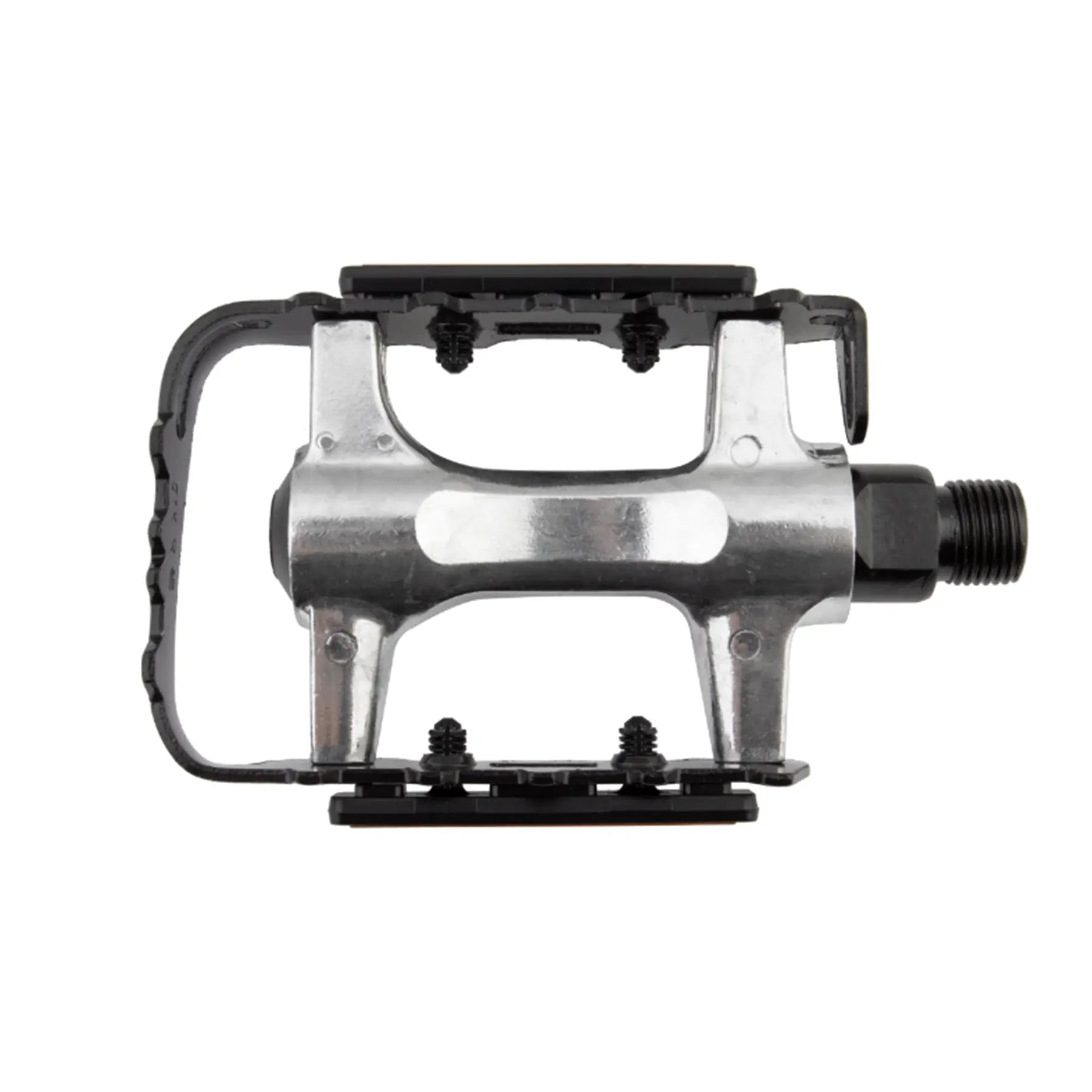 Top view of the Sunlite Low Profile ATB Platform Pedals in black and silver against a white background.