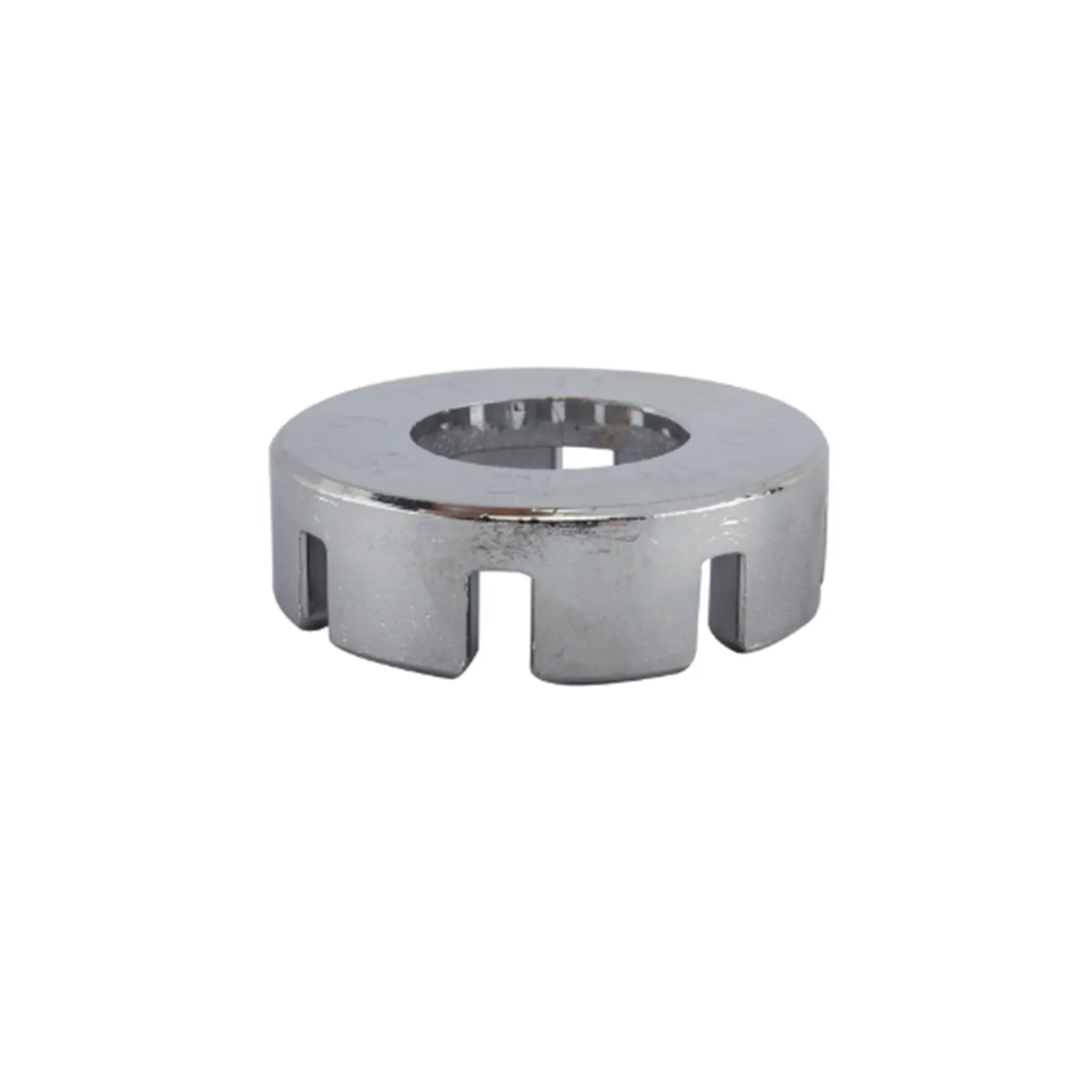 Top view of the Sunlite Universal Round 8 Slot Spoke Wrench in silver against a white background.