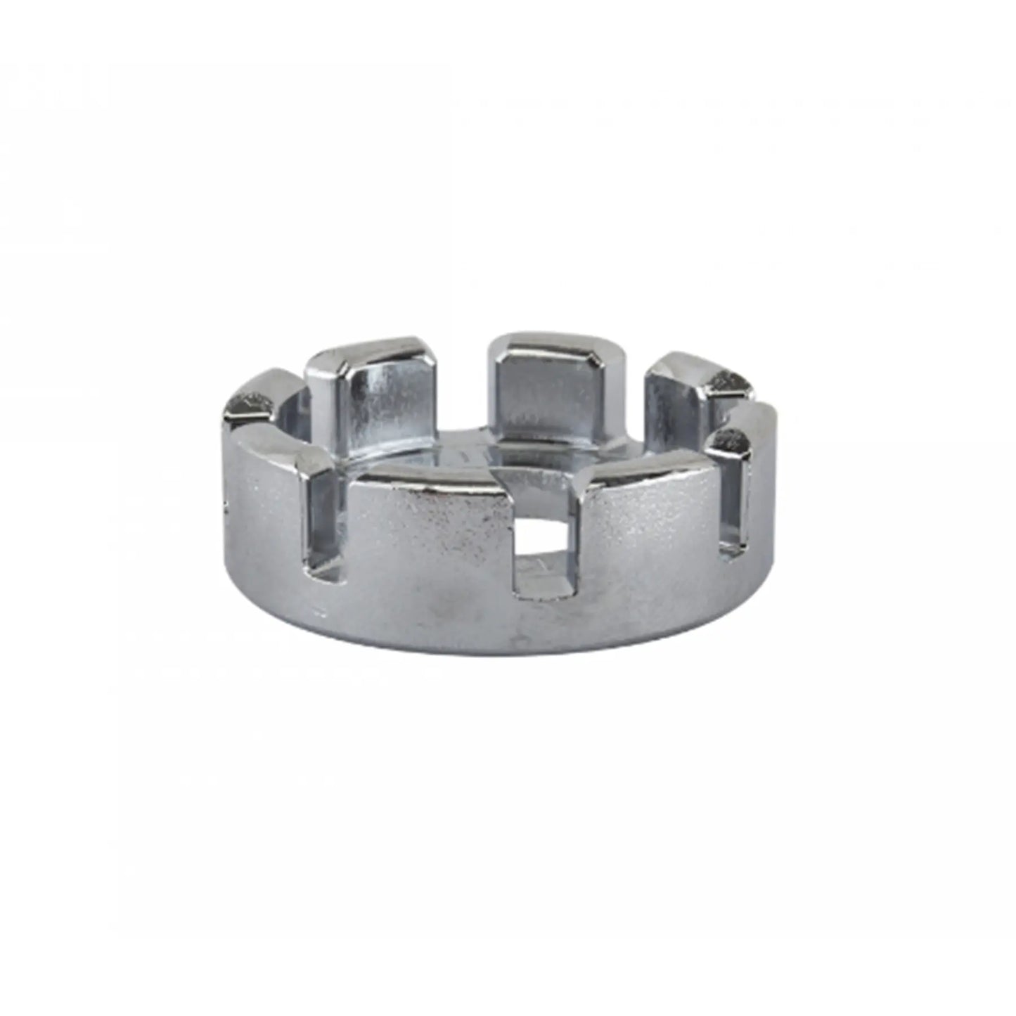 Side view of the Sunlite Universal Round 8 Slot Spoke Wrench in silver against a white background.