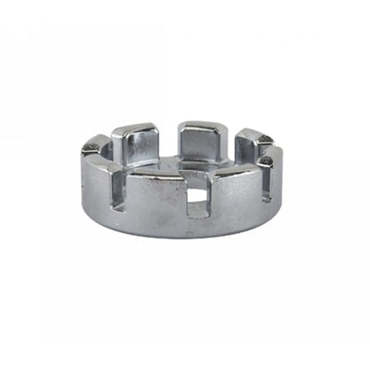 Side view of the Sunlite Universal Round 8 Slot Spoke Wrench in silver against a white background.