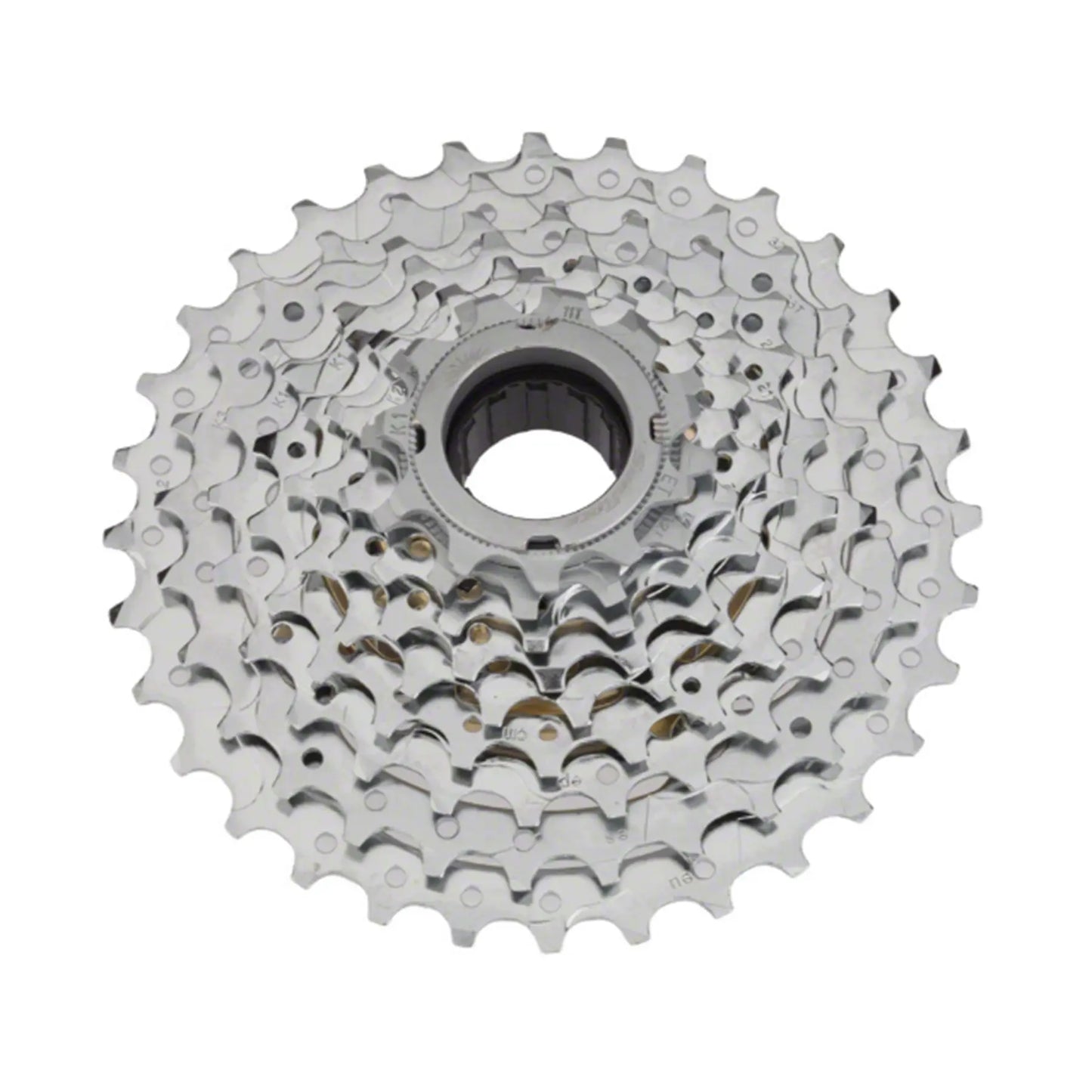Top view of the SunRace 9 Speed 11-32t Freewheel in silver against a white background.