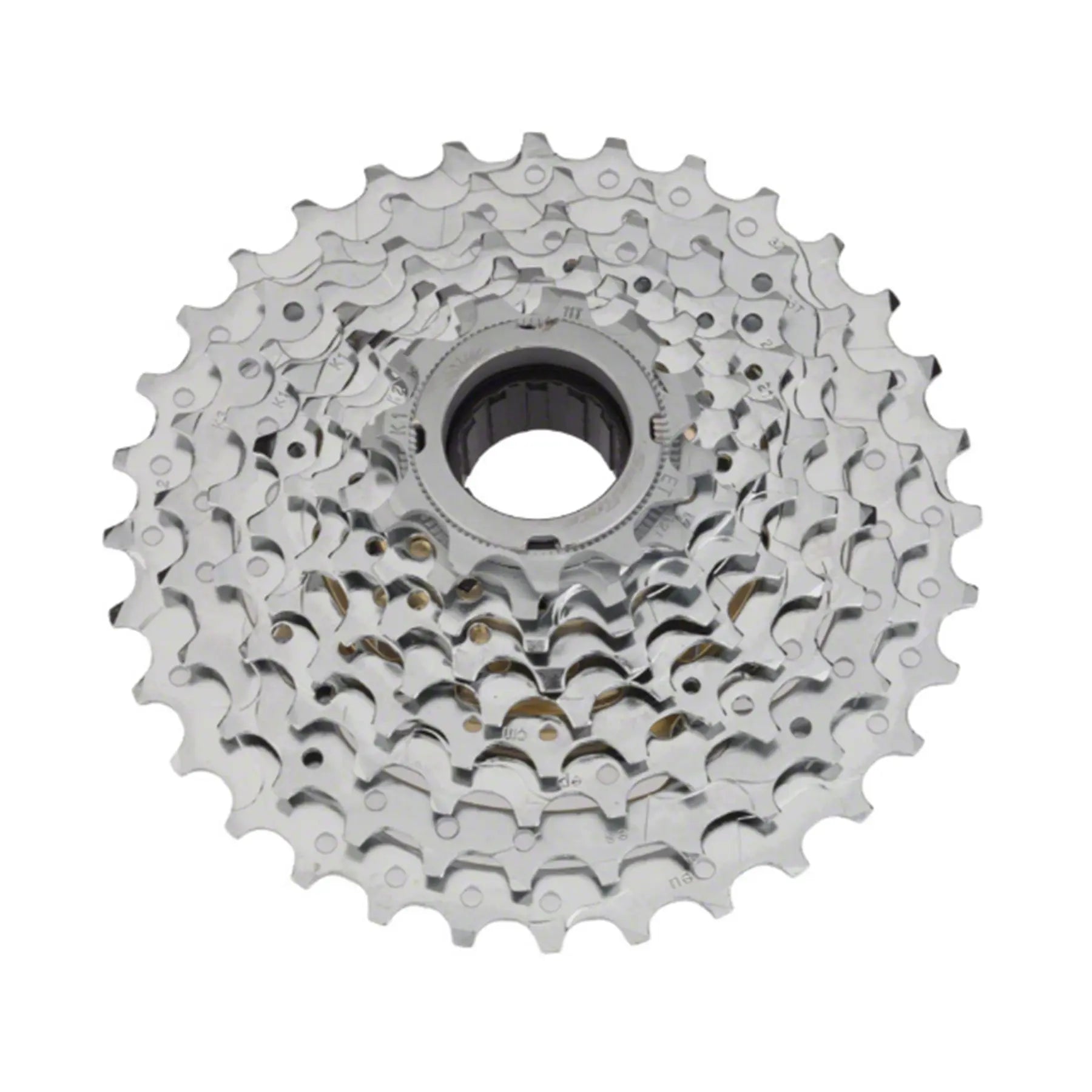 Top view of the SunRace 9 Speed 11-32t Freewheel in silver against a white background.