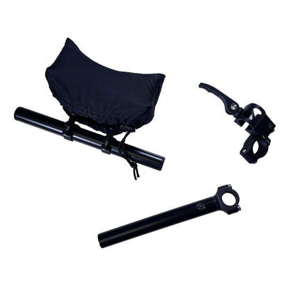 View of the separate components for the T-Cycle Finer Recliner Medium Neckrest Kit for Catrike Seats against a white background.