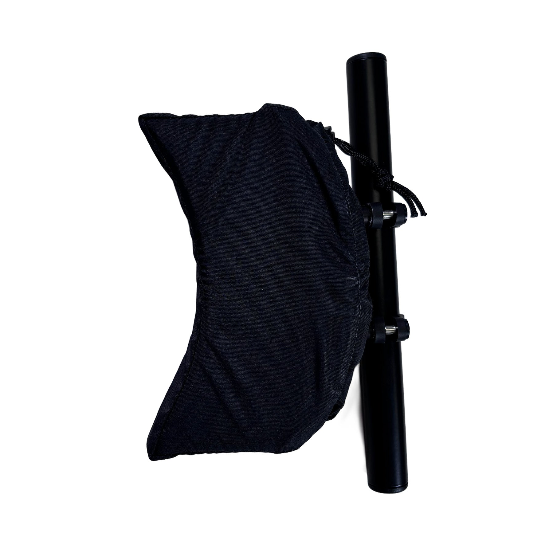 Closeup view of the neckrest and bar in  the T-Cycle Finer Recliner Medium Neckrest Kit for HP Velotechnik ErgoMesh Classic and Gekko Seats
against a white background.