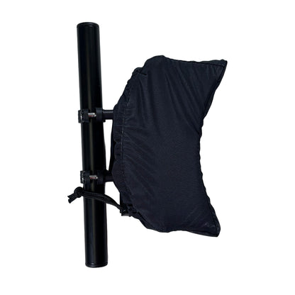 Closeup view of the neckrest and bar in  the T-Cycle Finer Recliner Medium Neckrest Kit for HP Velotechnik ErgoMesh Premium Seats
against a white background.