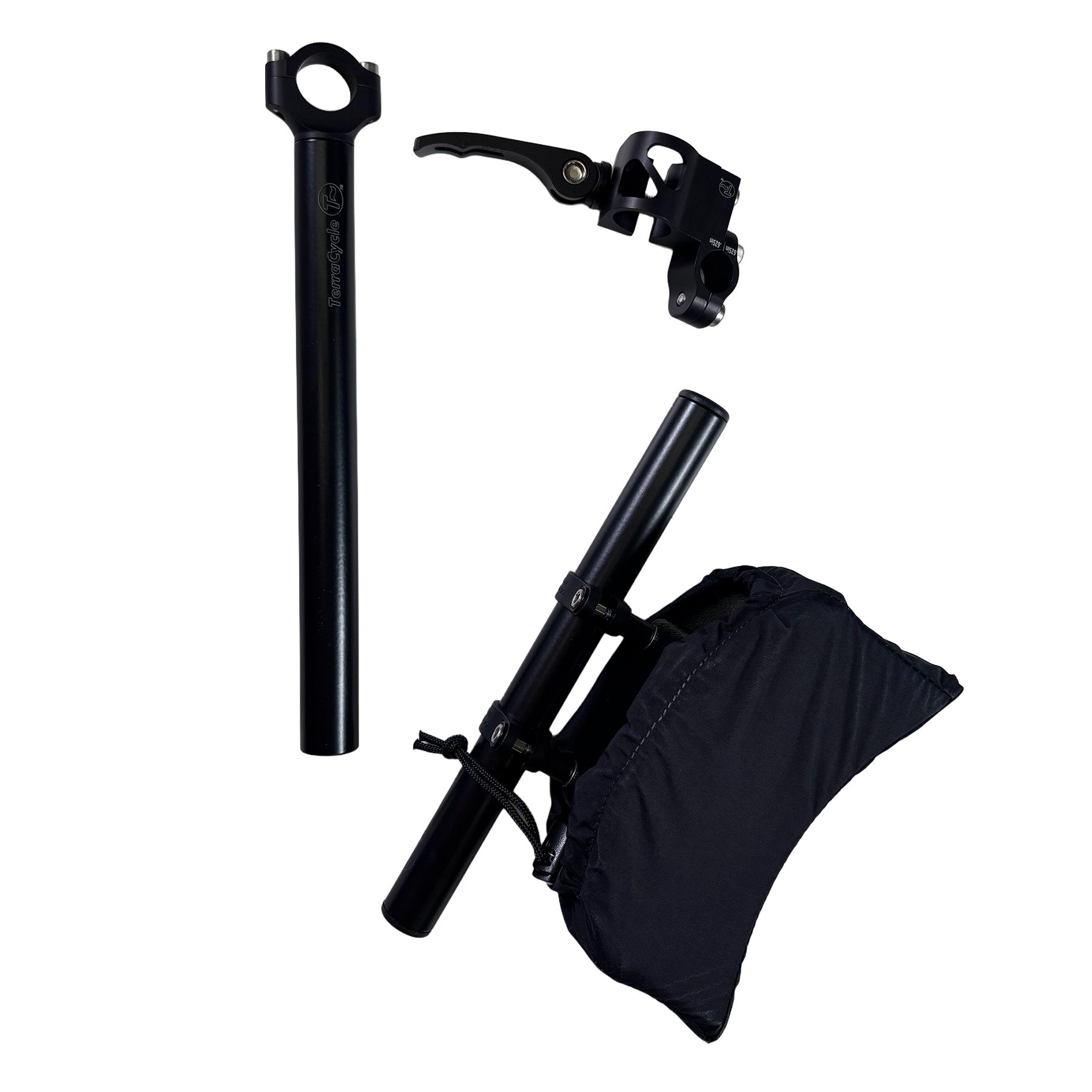 View of the separate components for the T-Cycle Finer Recliner Medium Neckrest Kit for HP Velotechnik ErgoMesh Premium Seats against a white background.