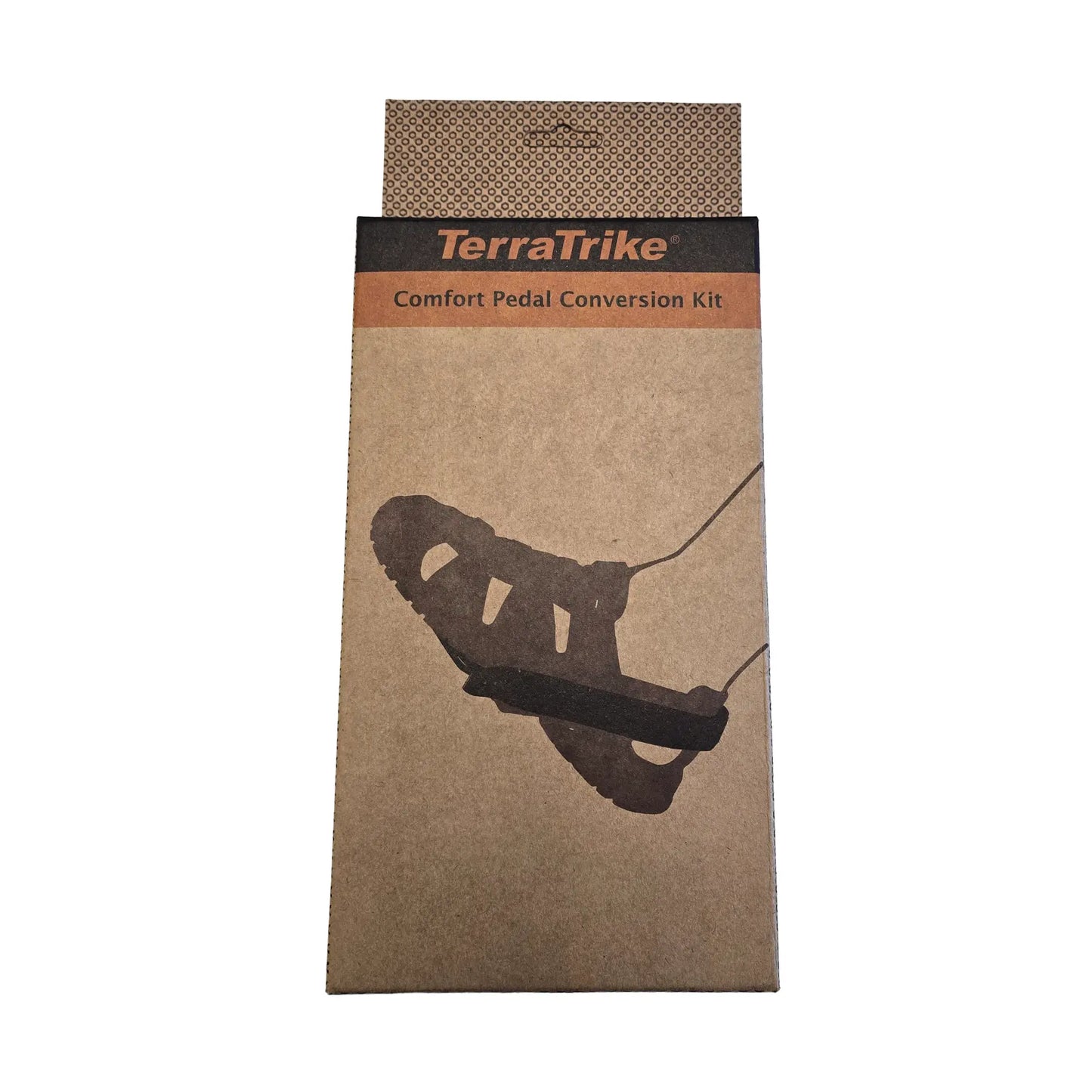 Top view of the TerraTrike Comfort Pedal Conversion Kit Pair in the box against a white background.