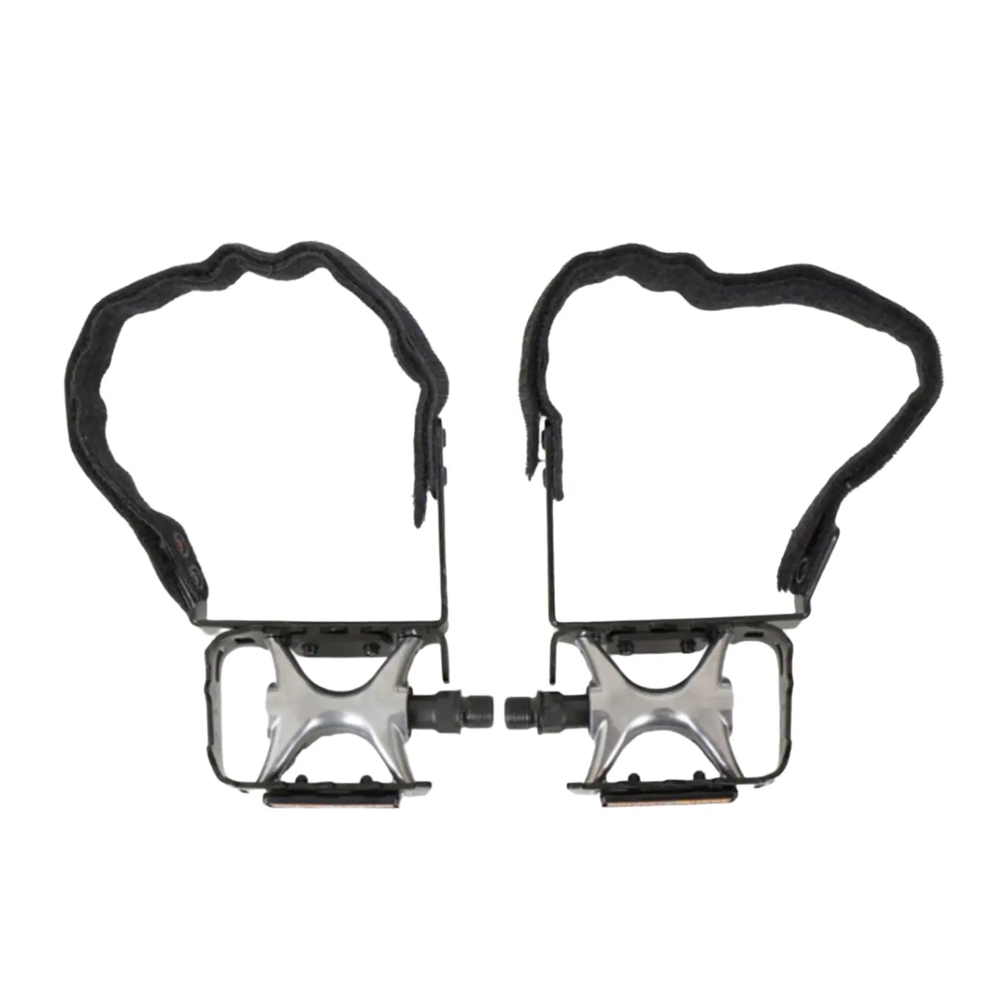 View of the TerraTrike Comfort Pedal Conversion Kit Pair installed on a black and silver pedal set against a white background.