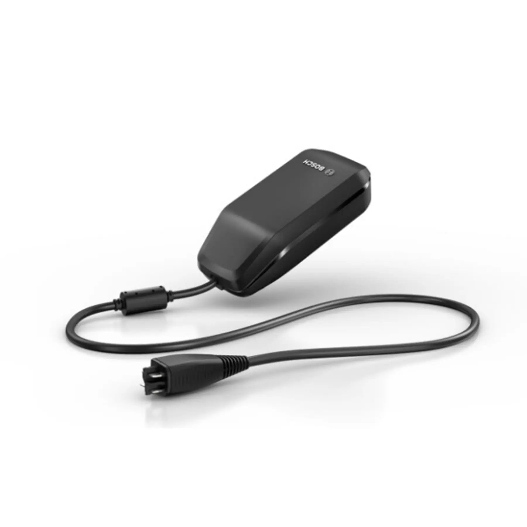 Side view of the Bosch Charger for the TerraTrike Rambler E-Plus Recumbent Trike against a white background.