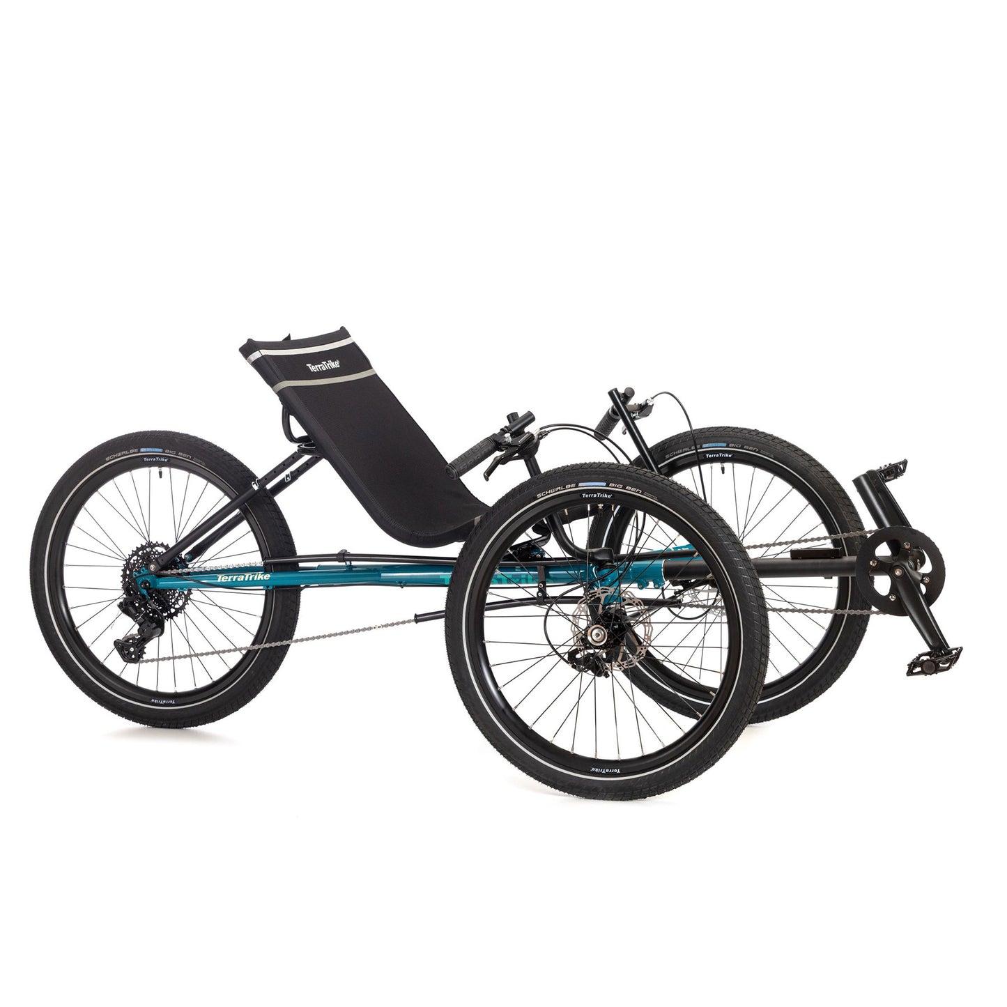 Angled view of the Terratrike Rambler Recumbent Trike in Gemstone. 