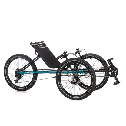 Angled view of the Terratrike Rambler Recumbent Trike in Gemstone. 