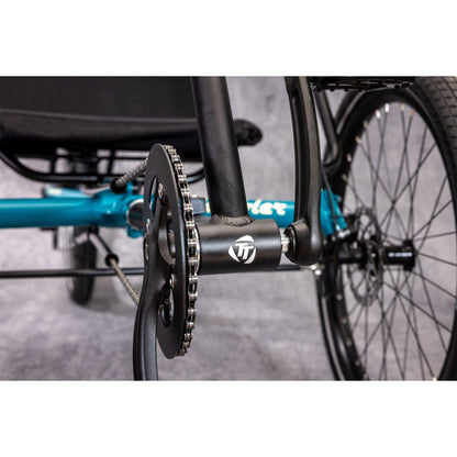 Front closeup of the Terratrike Rambler Recumbent Trike in Gemstone. 