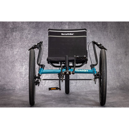 Front view of the Terratrike Rambler Recumbent Trike in Gemstone. 