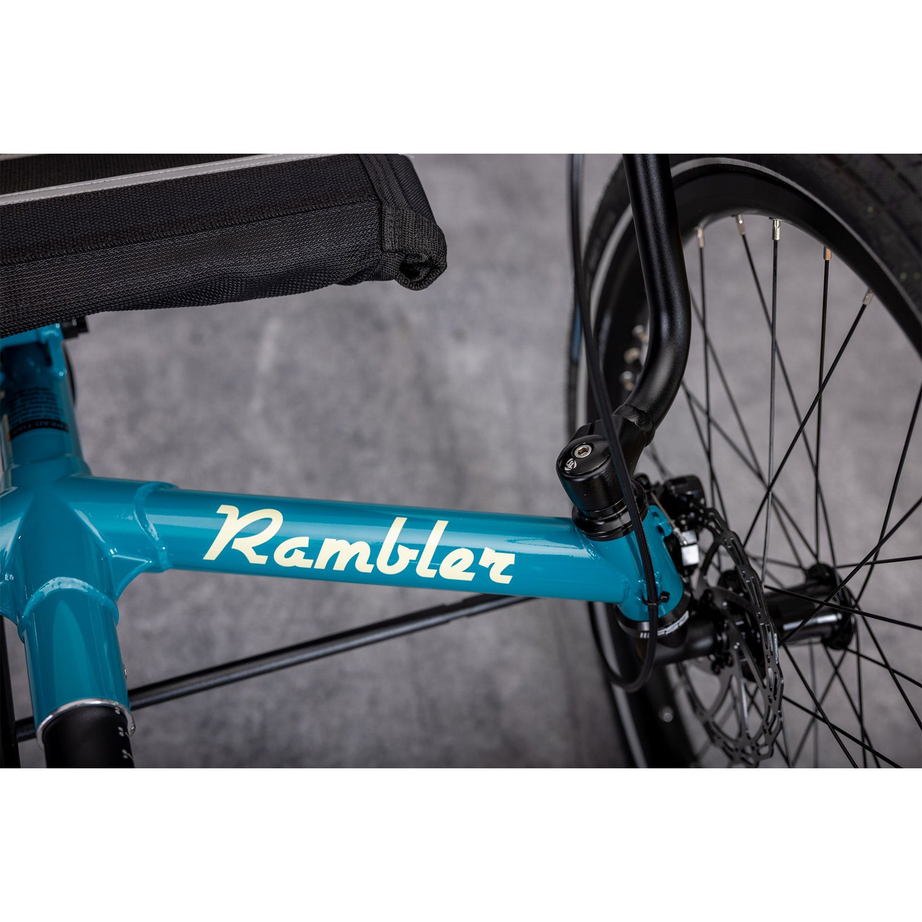 Main frame closeup of the Terratrike Rambler Recumbent Trike in Gemstone. 