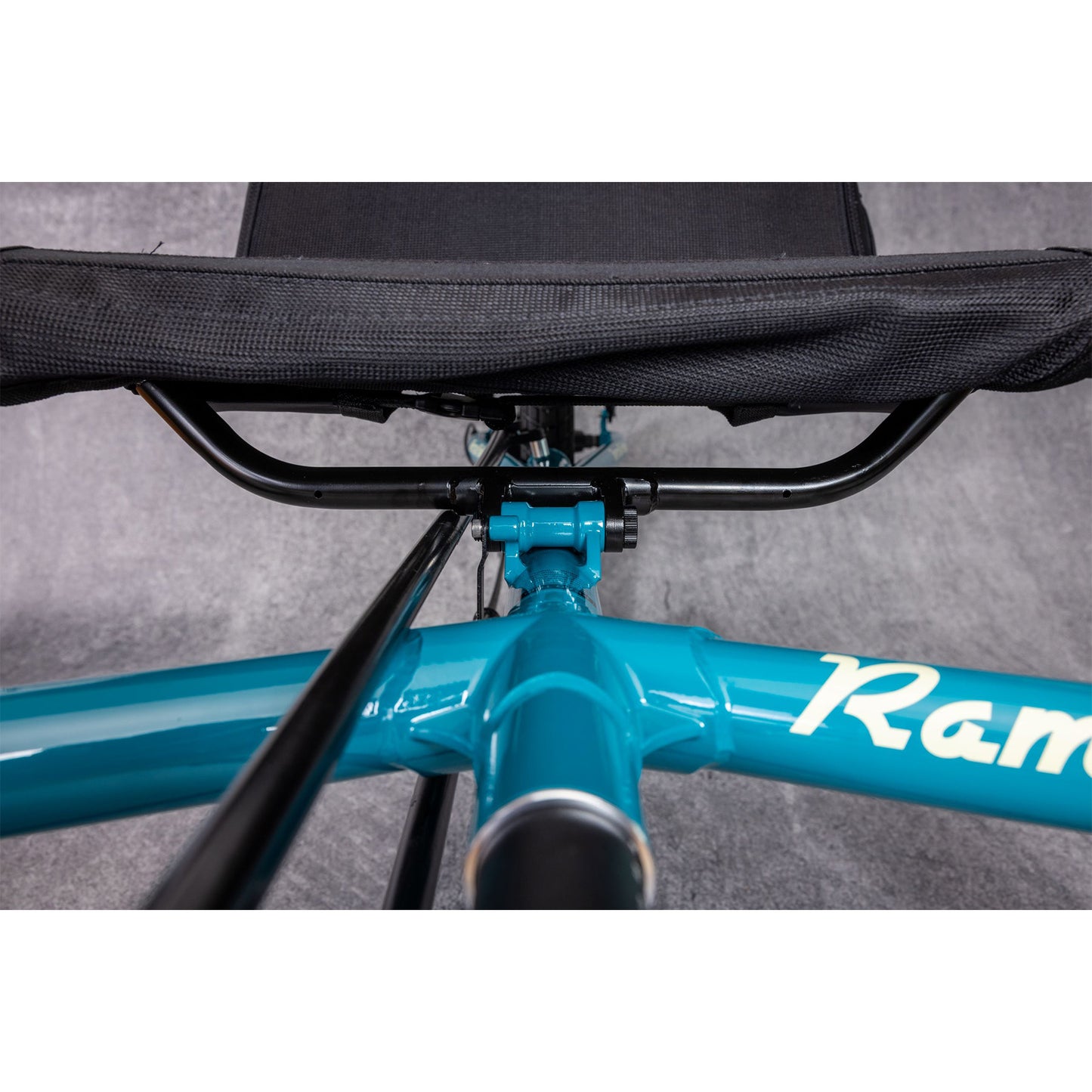 Closeup of the frame cross bars on the Terratrike Rambler Recumbent Trike in Gemstone. 