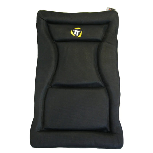 Front view of the black TerraTriike Seat Pad Cushion against a white background.
