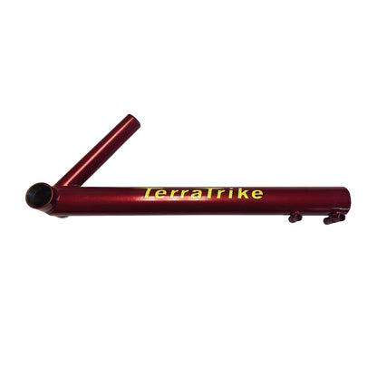 Side view of the TerraTrike Take Off Tandem Pro Red Boom Large against a white background.