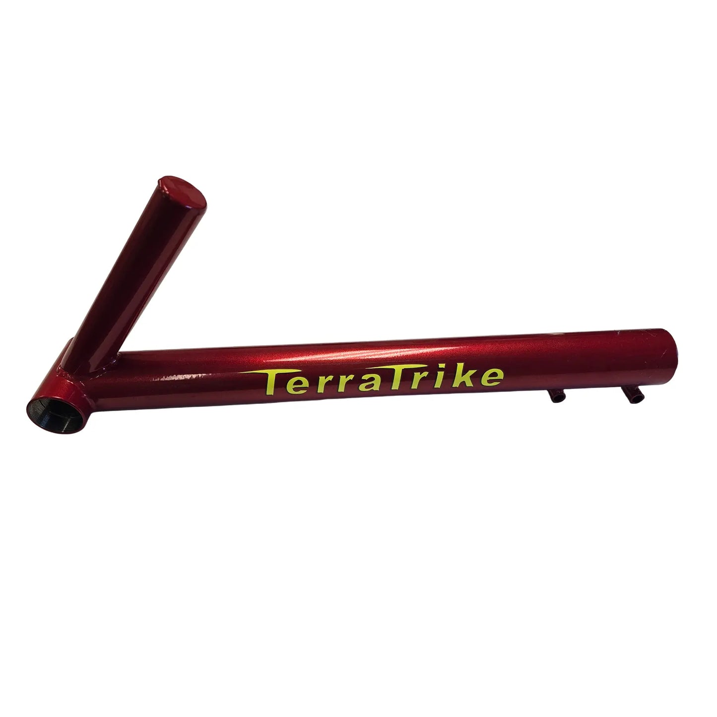 Angled side view of the TerraTrike Take Off Tandem Pro Red Boom Large against a white background.
