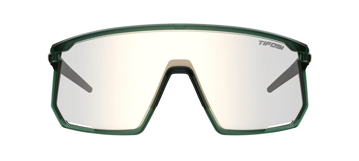 Front view of Forest green Tifosi Moab sunglasses on a white background. 
