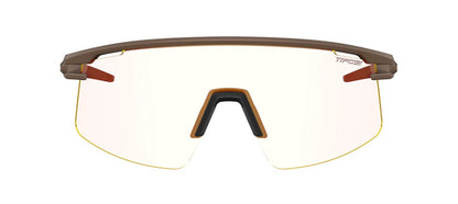 Front view of Tifosi Moab Lite matte bronze sunglass with fototec lens on white background. 