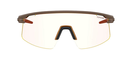 Front view of Tifosi Moab Lite matte bronze sunglass with fototec lens on white background. 