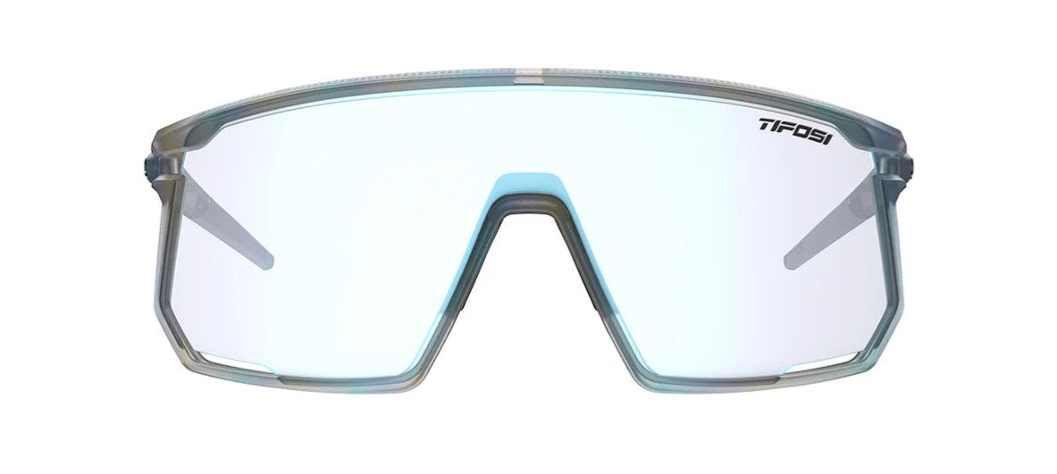 Front view of clear mist Tifosi Moab sunglasses clear lenses on a white background. 