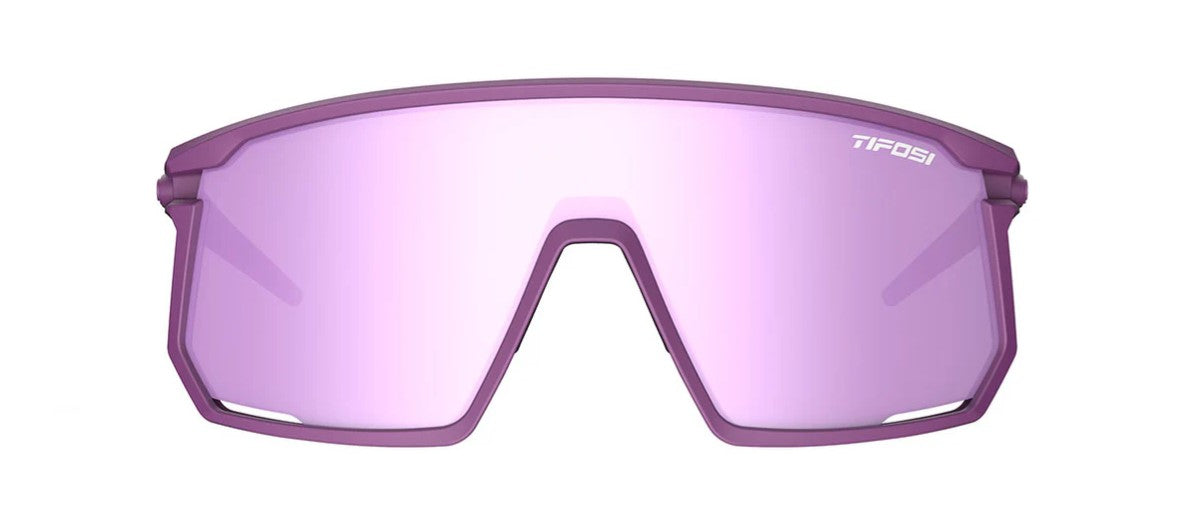 Front view of plum passion Tifosi Moab sunglasses on a white background. 