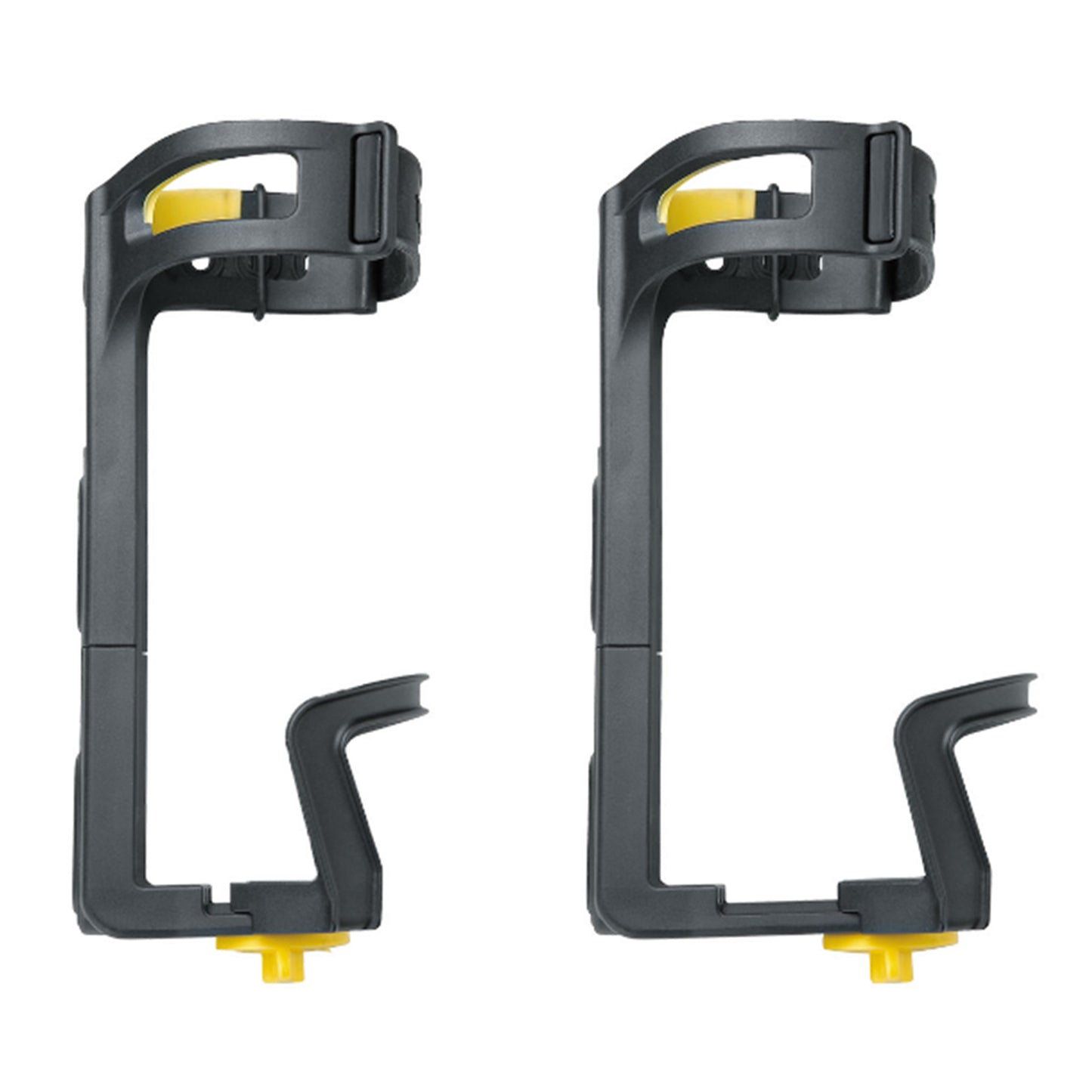 Two side views of the Topeak Modula™ Java bottle cage with Topeak branding  showing two different height settings.
