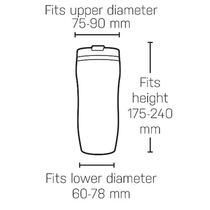 A diagram showing the dimensions of the Topeak Modula™ Java bottle cage. Fits upper diameter 75 to 90mm. Fits lower diameter 60-78mm. Fits height 175-240mm.