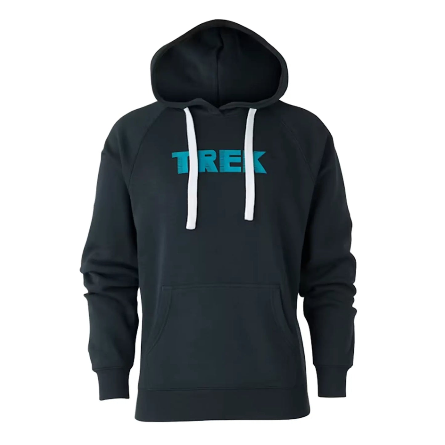 Front image of a Trek 80' Fade Hoodie in Midnight Navy with a light blue Trek logo against a white background.