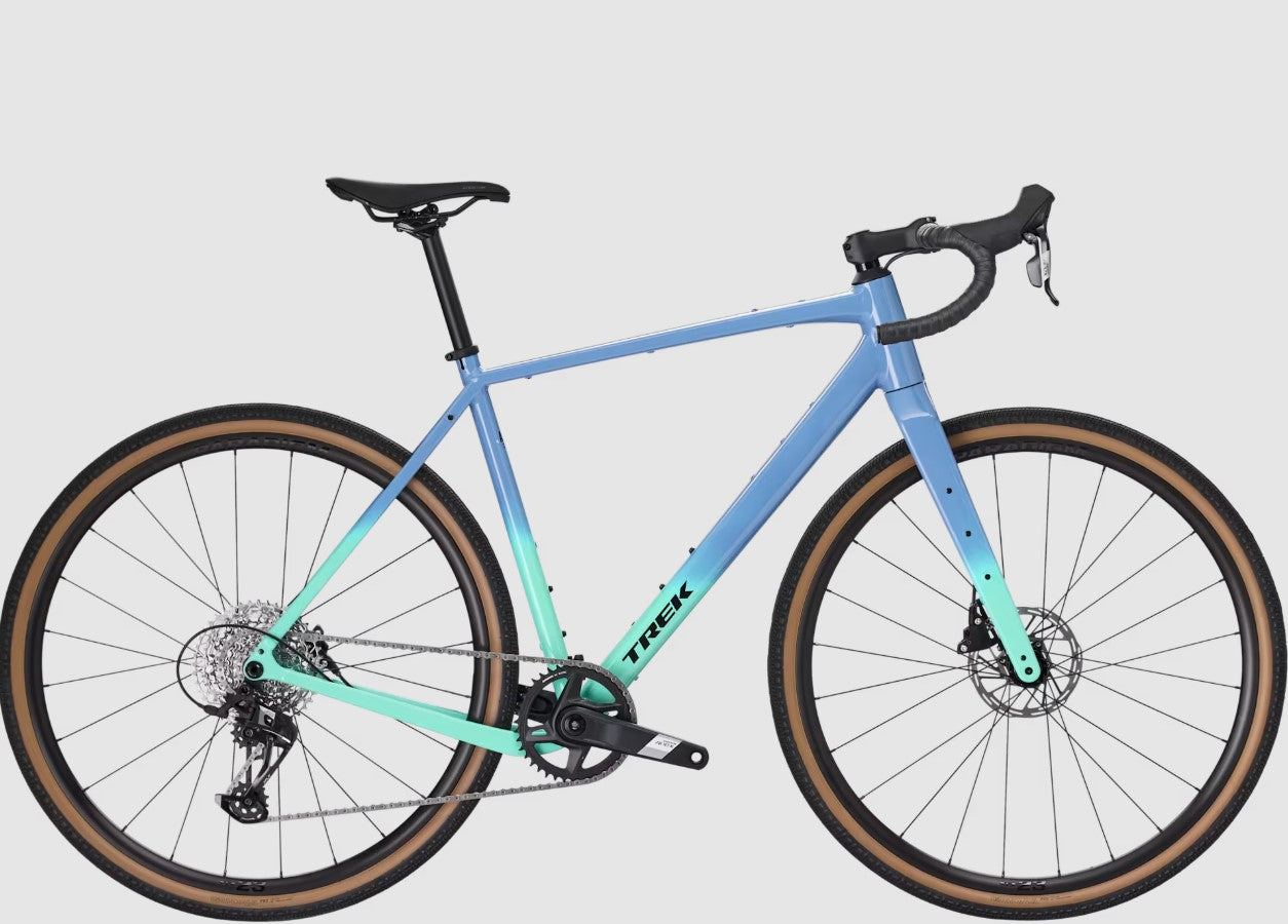 Blue and green Trek Checkpoint ALR 5 road bicycle with a gradient design on a white background