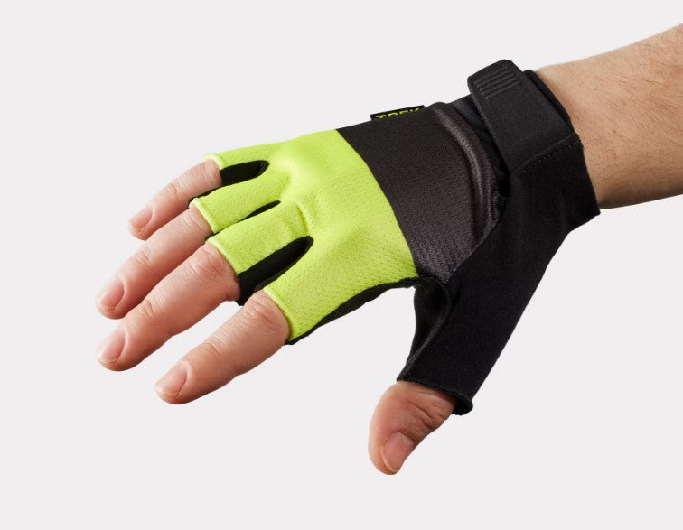 Black and neon green Trek Circuit Twin Gel half-finger glove on a white background