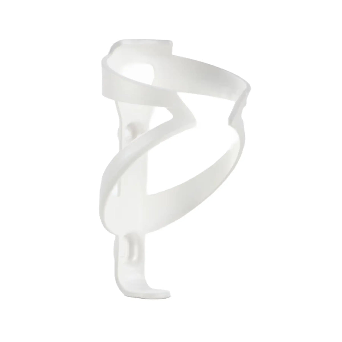 Angled side view of the Trek Elite Recycled Water Bottle Cage in White against a white background.