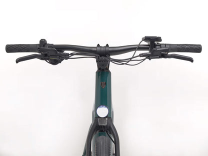 Front view of the Trek FX+ 1 Juniper e-Bike, shown on a white background.