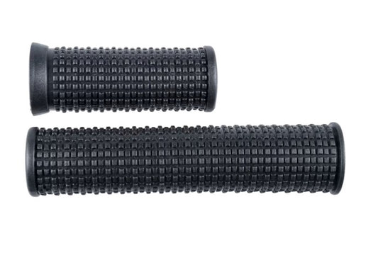 Two black textured grips, one shorter than the other, on a white background