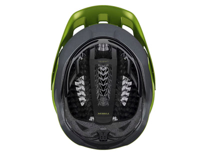 Interior view of the Trek Quantum WaveCel Mountain Bike Helmet in the color Power Surge, shown on a white background.