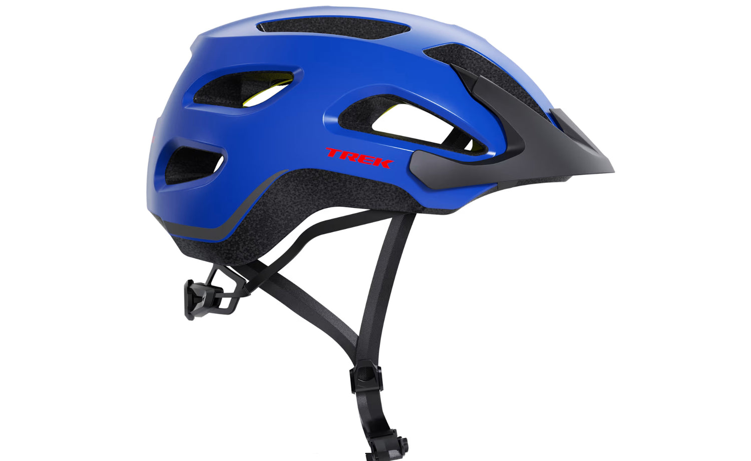 Side view of the Trek Solstice Mips Youth Helmet in Royal, shown on a white background.