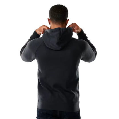 Back view of the Trek Sunrise Script Hoodie in Dark Navy against a white background.